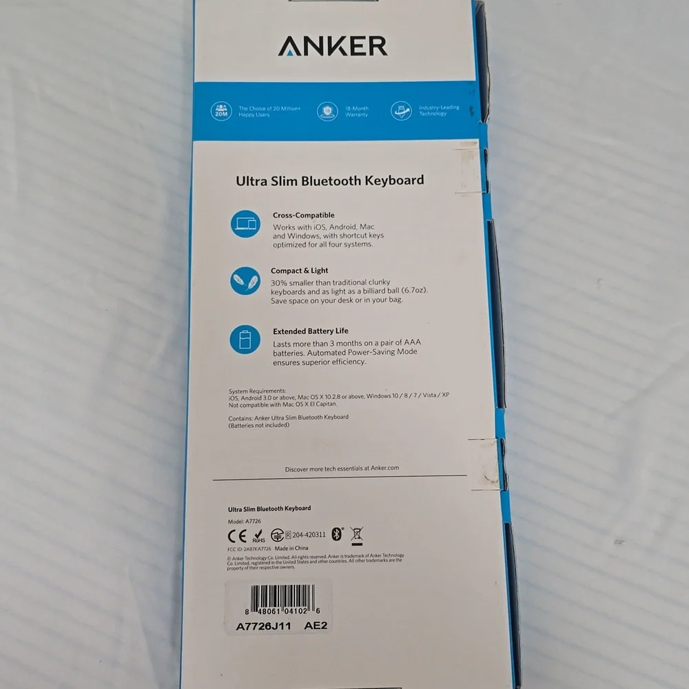 Anker Ultra Slim Bluetooth Keyboard - Black and Blue